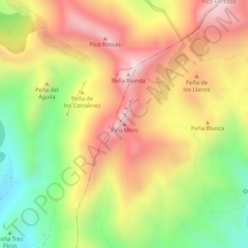 Mappa topografica Pico Moro, altitudine, rilievo