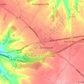 Mappa topografica Les Quatre Routes, altitudine, rilievo