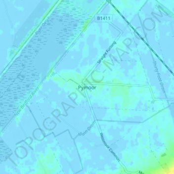 Mappa topografica Pymoor, altitudine, rilievo
