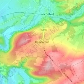 Mappa topografica Hamerenne, altitudine, rilievo