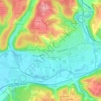 Mappa topografica Majourdin, altitudine, rilievo