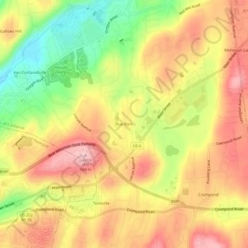 Mappa topografica Roe Park, altitudine, rilievo