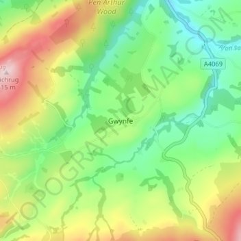 Mappa topografica Gwynfe, altitudine, rilievo