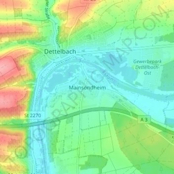 Mappa topografica Mainsondheim, altitudine, rilievo