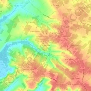 Mappa topografica Chez Rivalland, altitudine, rilievo