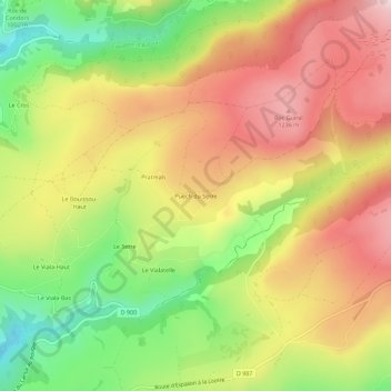 Mappa topografica Puech du Serre, altitudine, rilievo