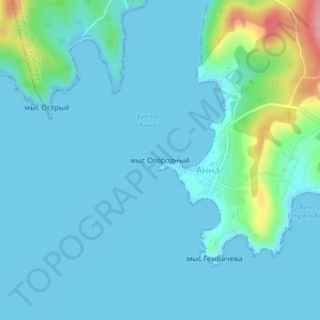 Mappa topografica мыс Огородный, altitudine, rilievo