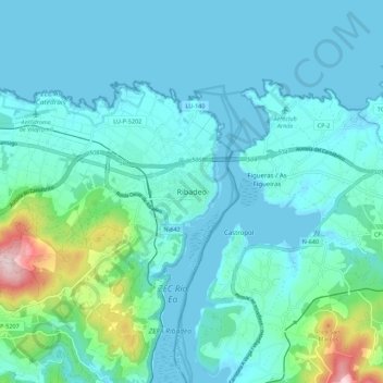 Mappa topografica Ribadeo, altitudine, rilievo