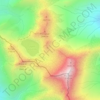 Mappa topografica Fuorcla Blengias, altitudine, rilievo