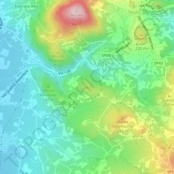 Mappa topografica Campolongo, altitudine, rilievo