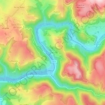 Mappa topografica Lagarde-Viaur, altitudine, rilievo
