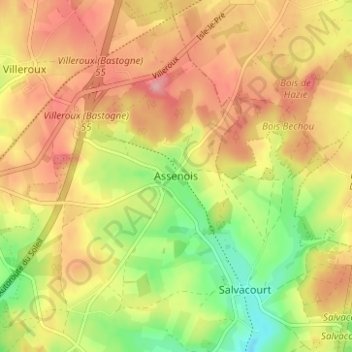 Mappa topografica Assenois, altitudine, rilievo
