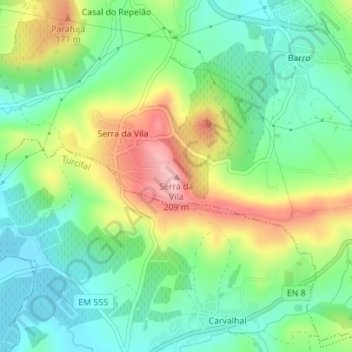 Mappa topografica Serra da Vila, altitudine, rilievo