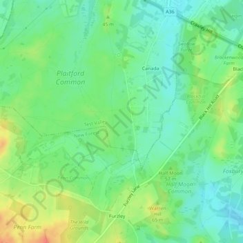 Mappa topografica Canada Common, altitudine, rilievo