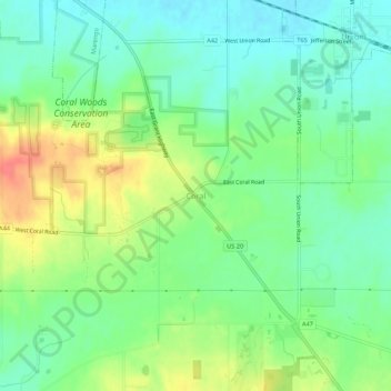 Mappa topografica Coral, altitudine, rilievo