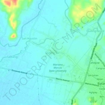 Mappa topografica Quiling Sur, altitudine, rilievo