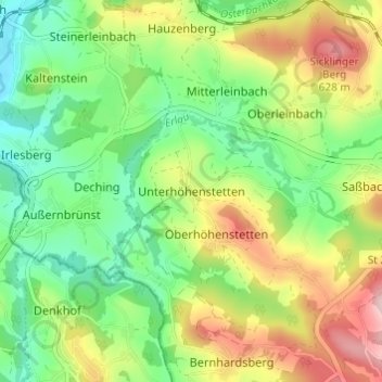 Mappa topografica Unterhöhenstetten, altitudine, rilievo