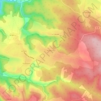 Mappa topografica Poudurac, altitudine, rilievo