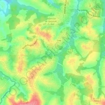 Mappa topografica Ebogo I, altitudine, rilievo