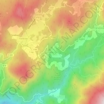 Mappa topografica Gualdariccio, altitudine, rilievo