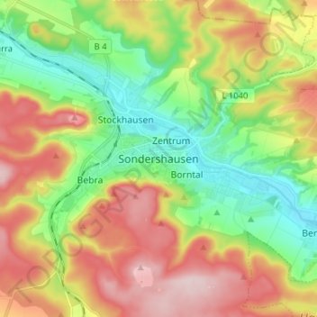 Mappa topografica Sondershausen, altitudine, rilievo