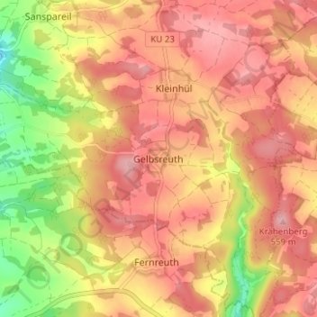 Mappa topografica Gelbsreuth, altitudine, rilievo