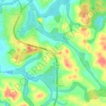 Mappa topografica Nkolnguet, altitudine, rilievo