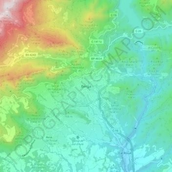 Mappa topografica Berga, altitudine, rilievo
