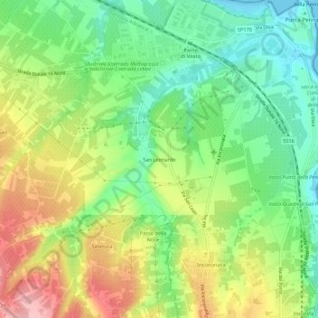 Mappa topografica San Leonardo, altitudine, rilievo