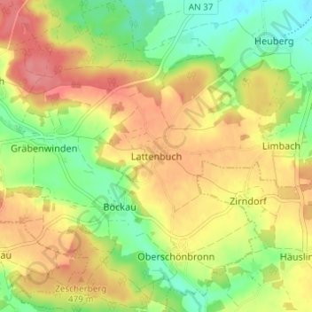 Mappa topografica Lattenbuch, altitudine, rilievo