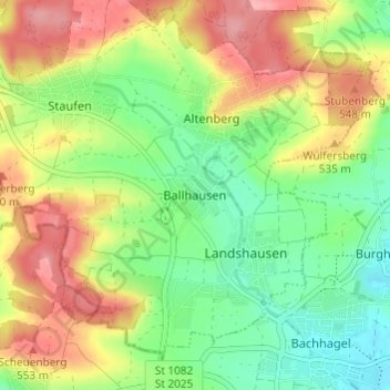 Mappa topografica Ballhausen, altitudine, rilievo