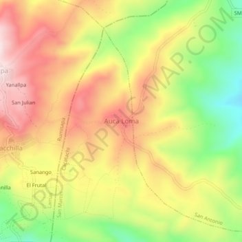 Mappa topografica Auca Loma, altitudine, rilievo