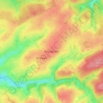 Mappa topografica Rocherath, altitudine, rilievo
