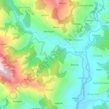 Mappa topografica Surmoli, altitudine, rilievo