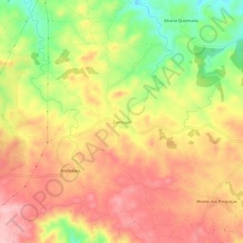 Mappa topografica Zambujal, altitudine, rilievo