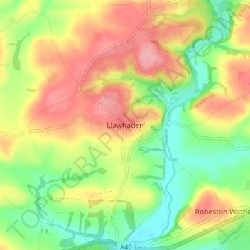 Mappa topografica Llawhaden, altitudine, rilievo