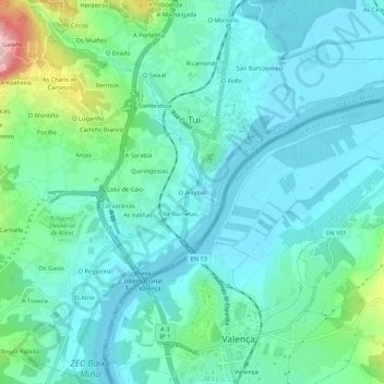 Mappa topografica O Arrabal, altitudine, rilievo