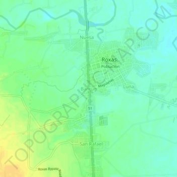 Mappa topografica Bantug, altitudine, rilievo