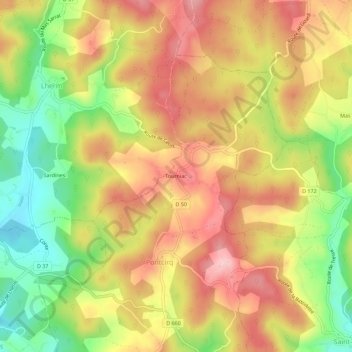 Mappa topografica Tourniac, altitudine, rilievo