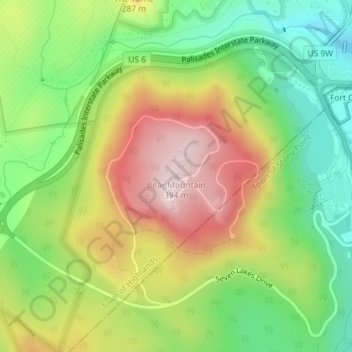 Mappa topografica Bear Mountain, altitudine, rilievo