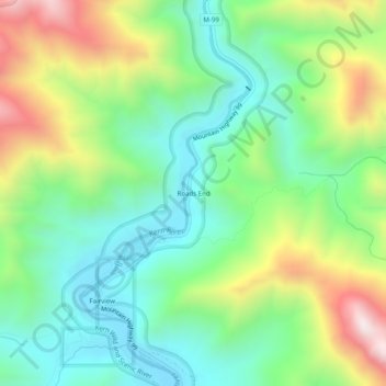 Mappa topografica Roads End, altitudine, rilievo