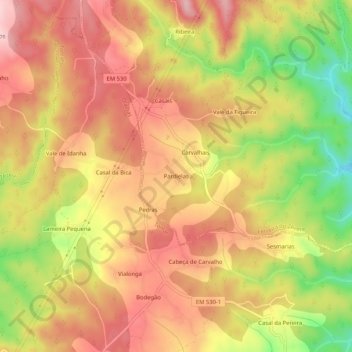 Mappa topografica Pardielas, altitudine, rilievo