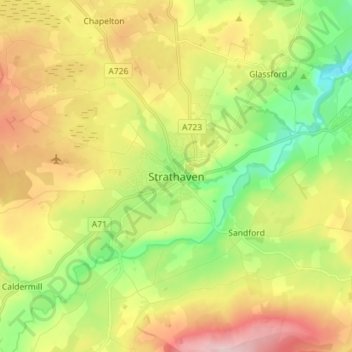 Mappa topografica Strathaven, altitudine, rilievo