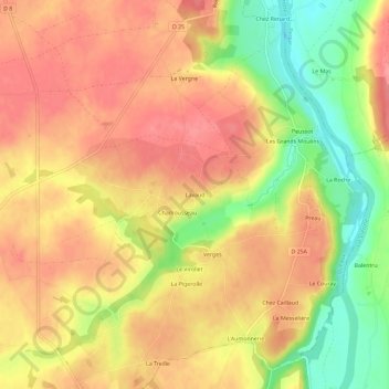 Mappa topografica Lavaud, altitudine, rilievo