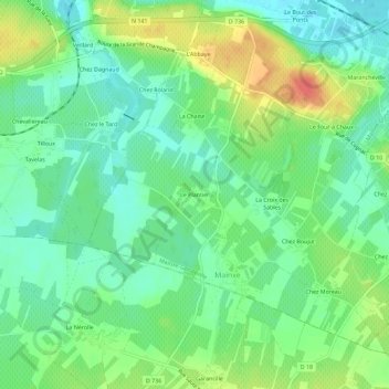 Mappa topografica Le Plantier, altitudine, rilievo
