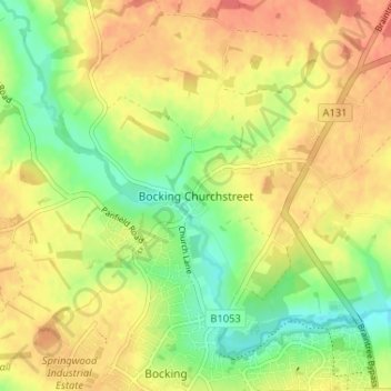Mappa topografica Bocking Churchstreet, altitudine, rilievo