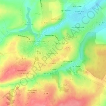 Mappa topografica Les Genivres, altitudine, rilievo