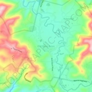 Mappa topografica Old Boso-boso, altitudine, rilievo