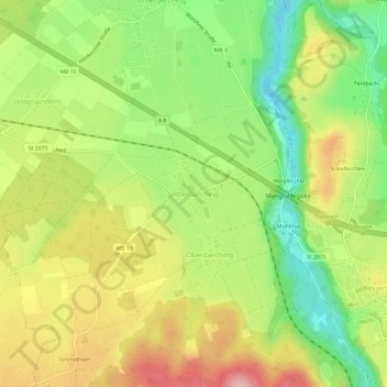 Mappa topografica Mitterdarching, altitudine, rilievo