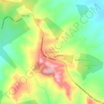 Mappa topografica Temapache, altitudine, rilievo